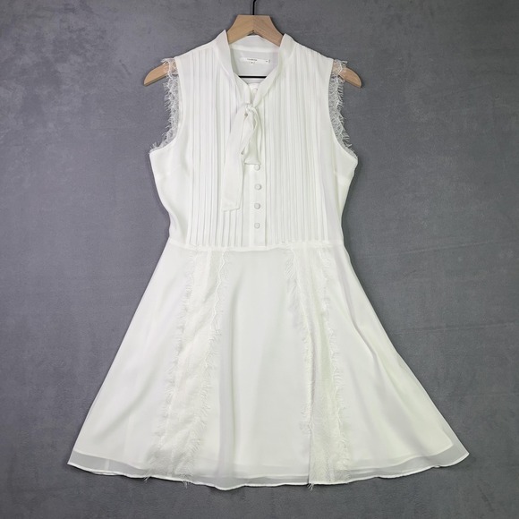 Tularosa Dresses & Skirts - Tularosa White Sleeveless Tie Neck Lace Trim Fit &‎ Flare Dress Women's Small